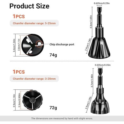 Lot de 2 Ebavureur Tige Filetée, Outil D'ébavurage 3-20 mm 5-25 mm Amovible Deburring Tool D'ébavurage Externe Fraise Métal pour Réparation de L'acier, du Cuivre, du Laiton (1/4)