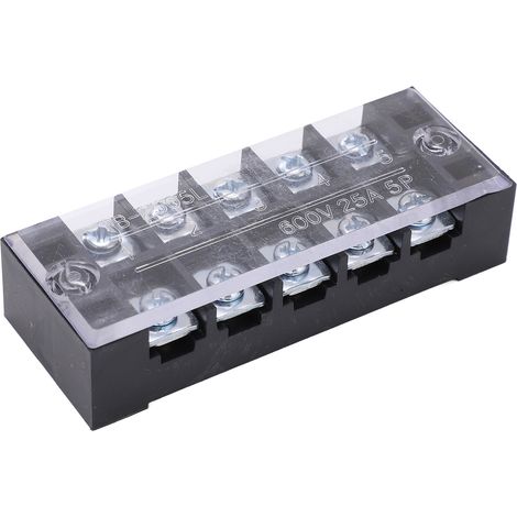 50 blocs de jonction TB-2505L à vis, 5 positions, double rangée, laiton, 25A 600V pour boîtiers de répartition (1/5)