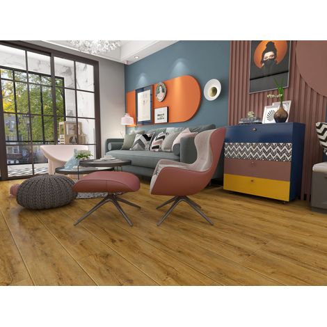 Lames sol vinyle rigide XL - Aspect chêne brossé naturel - 6/0,55 x 228 x 1520 mm - 2,42 m² COGNAC (1/2)