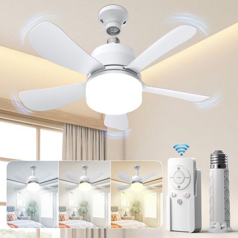 Plafond ventilé Eonini avec éclairage intégré et télécommande, 40 cm (16 onces), 5 pales, ultra-silencia, avec éclairage LED 1000 lm, 3 couleurs et 5 lumineux, culot E26 à visser, idéal pour garage, c (1/5)