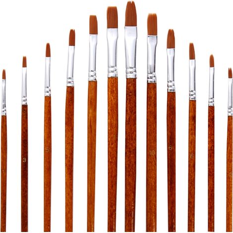 12 Pinceaux Gouache Lot avec Manche en Bois et Poils Nylon, Brosse Aquarelle Huile Peinture Kit Outils (1/5)