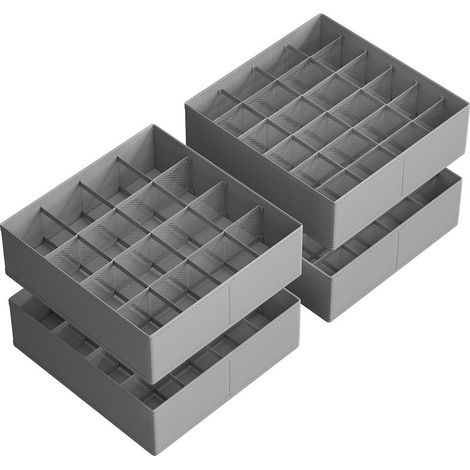 Lot de 4, gris tourterelle organiseurs de tiroir, 80 compartiments (2 x 16 + 2 x 24), organiseur de placard pliable, 32 x 32 x 10 cm, boîtes pour chaussettes, sous vêtements, ceintures (1/5)