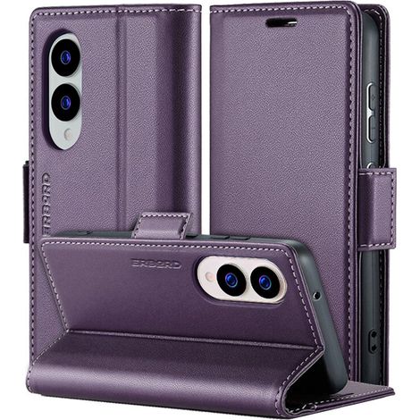 Funda para Samsung Galaxy S25 Edge, color lichi brillante, tipo cartera, color morado. (1/5)