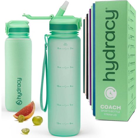 Trinkflasche Zeitmarkierung BPAfrei 1L - Strohhalm Aqua Gr&xFCn (1/5)