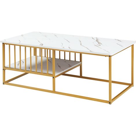 Mesa auxiliar/consola 120 x 60 x 42 cm efecto mármol blanco y dorado 030010836