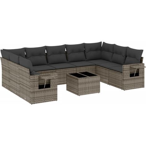 vidaXL Set Divano da Giardino 10 pz con Cuscini Grigio in Polyrattan (1/5)