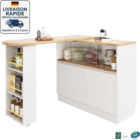MODFU - Credenza da cucina con tavolo girevole a 360 gradi, 2 ante e 1 ripiano, 90x45x100cm, MDF, bianco (1/5)