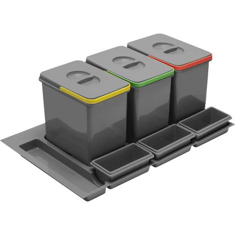 Poubelle trieuse ajustable dans un tiroir pour caisson de 900 mm - 3 x 15L  + 3 bacs - Graphite