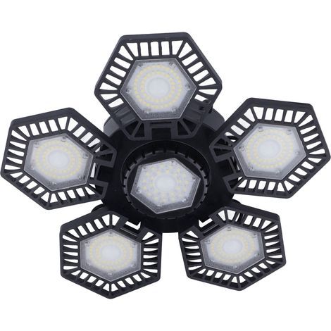 Lampe Pliante LED, 80W Blanc Froid 4 Feuilles Angle Réglable Vis Socket Lampe Pliante LED pour Garage Centre Commercial Usine Atelier. (1/5)