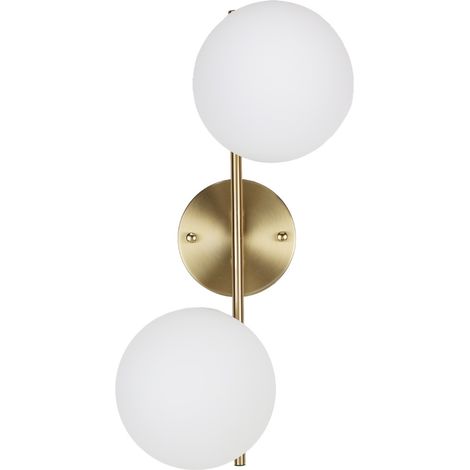 Applique murale en acier laitonné avec 2 globes en verre 45cm