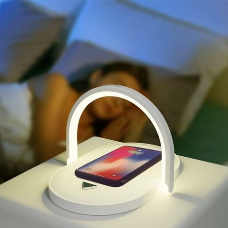 Wireless charging station with touch night light, 3 brightness levels, suitable for bedroom, office, 15W (white) (1/5)