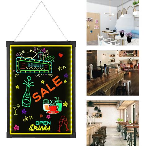 Tableau publicitaire lumineux à LED, 70 x 50 cm, avec 7 couleurs de lumière, 18 combinaisons, 8 surligneurs, télécommande, tableau publicitaire pour la décoration (1/5)