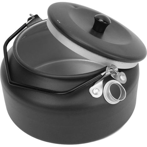 Bouilloire légère et portable avec poignée ergonomique et belle texture – idéale pour la maison, les cafés, les activités de plein air et le camping. Noire. (1/5)