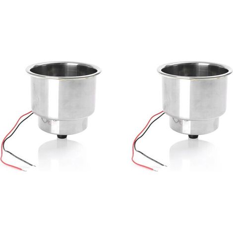 2X Porte-Gobelet à LED en Acier Inoxydable avec Drain pour Bateau LED Intégré pour Accessoires de Bateau