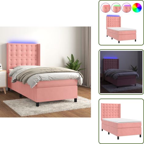 Tête de lit réglable - vidaXL Sommier à lattes de lit matelas et LED Rose 80x200 cm Velours - Bande LED colorée