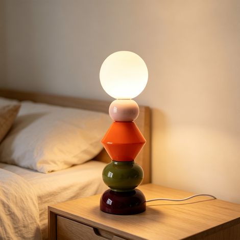 Lampe de table intérieur céramique et verre Ø13cm bordeaux - Omi (1/5)