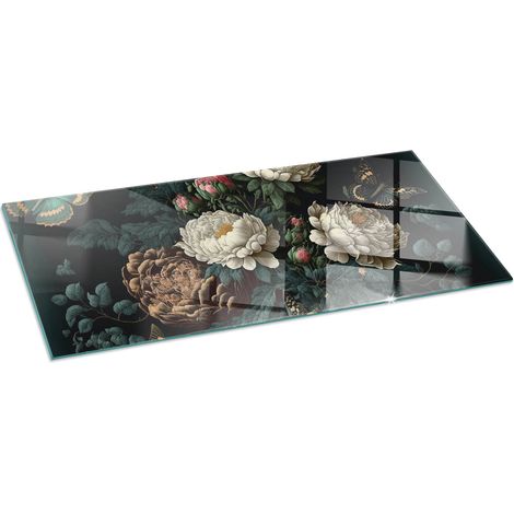 Plaque en verre trempé de sol imprimée sous cheminée style loft et industriel Motif floral avec papillons 125x50 cm (1/5)