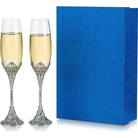 Flûtes à champagne mariage gravées avec strass – Lot de 2