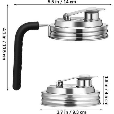 Ersatzdeckel für Mason-Gläser aus Edelstahl 304, Standard- und Weitöffnung (86 mm), mit schwarzem Griff (2er-Pack). (1/4)