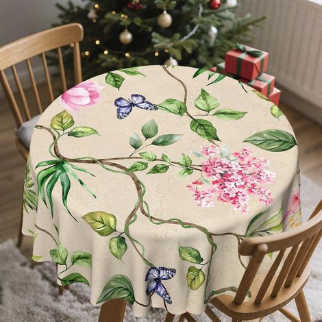 Runde Tischdecke 152 cm wetterfest mit Schmetterlingsblumen-Design für Küche & Esszimmer