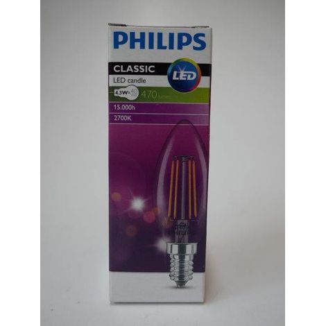 Ampoule LED 4.3W flamme clair chaud 2700K 470lm culot E14 230V non-dimmable Classic LEDcandle Filament