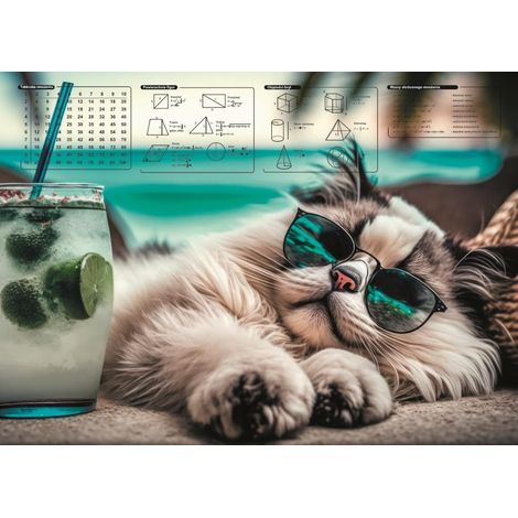 Schreibtischunterlage mit Chillout-Katzenmotiv