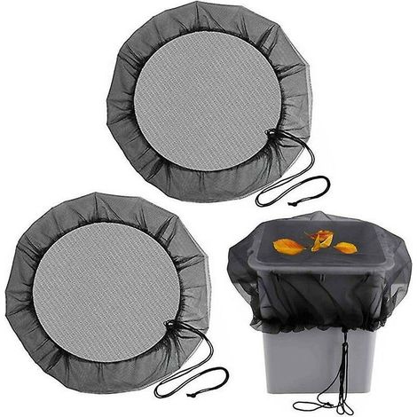 Lot de 2 filets de protection pour récupérateur d'eau de pluie, 95 cm, avec cordon de serrage, anti-poussière, pour protéger des feuilles, des insectes et des moustiques - Noir (1/5)