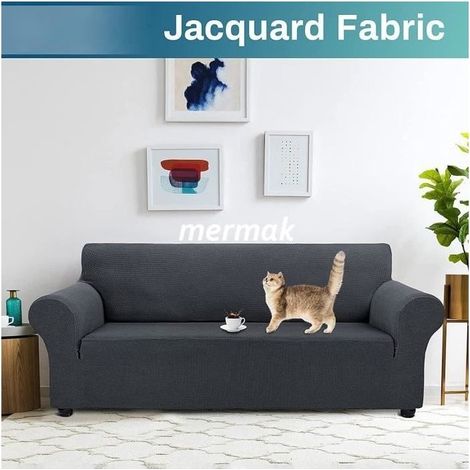Housse de canapé extensible 3 places avec accoudoirs antidérapante imperméable pour 190 à 230 cm gris (1/4)
