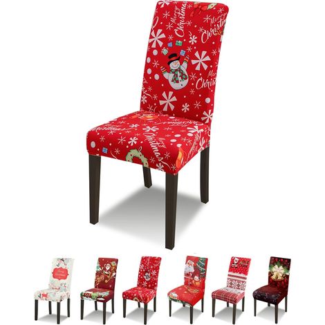 DOLASO Weihnachts-Stuhlhussen-Set, 6 Stück, Stretch-Esszimmerstuhlhussen, universelle waschbare Stuhlhussen für Festival-Weihnachtsdekoration, Schneemann (1/5)