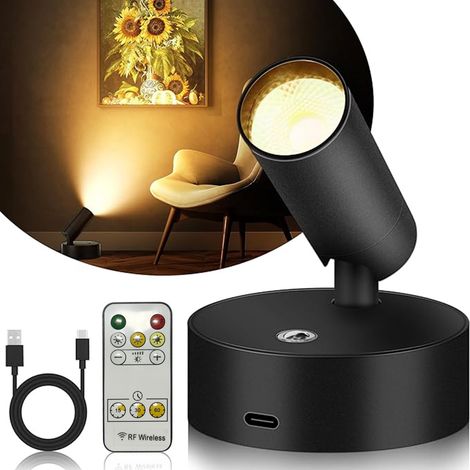 Spot Light Intérieur - Sans Fil - À Batterie Rechargeable 1800 mAh - Télécommande avec Minuterie et Gradation - Pour Tableau Plante Sculpture - 1 Pièce (1/5)