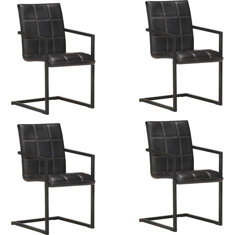 Chaises à manger cantilever lot de 4 noir cuir véritable (1/5)