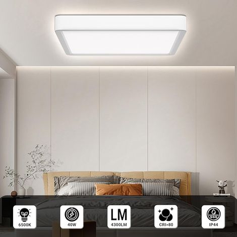 Plafonnier LED, IP44 Lampe de salle de bain étanche carrée plate 40W 6500K 4000LM Lampe simple moderne mince pour salon Chambre Cuisine Balcon Sous-sol Bureau, 500  25mm [Classe énergétique F]