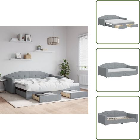 The Living Store Tagesbett Ausziehbar mit Schubladen Hellgrau 100x200 cm Stoff - Schlafsofa