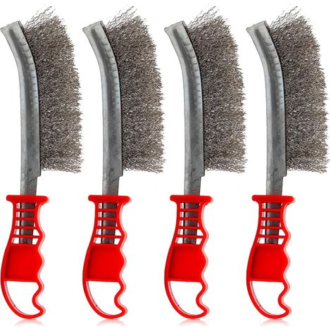 Lot de 4 Brosses Métalliques: Brosse Inox avec Poignée en Plastique, Brosses Manuelles à Main Ergonomiques, pour Décapage Rouille Contre Poussière Nettoyage de Soudure Slag (1/5)