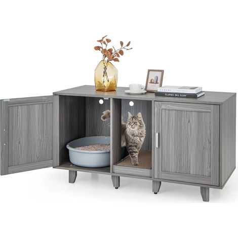 Goplus – Maison de toilette pour chat 3 en 1 – Meuble avec 2 portes – Pieds amovibles – Planche à griffer détachable – Dimensions 41x51x51 cm (1/5)