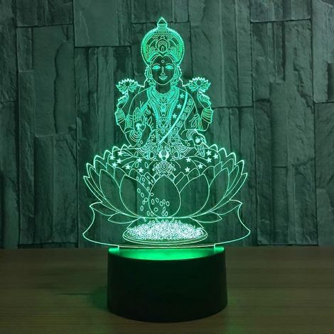 Lampe Lakshmi à 7 couleurs changeantes, veilleuse 3D à effet lumineux LED, inspirée de la déesse indienne de la richesse, décoration de chambre, cadeau.