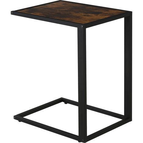 Table d'appoint en forme de C, table basse, table pour ordinateur portable pour chambre et salon, idéale pour les petits espaces, avec structure en métal, style industriel, métal, MDF, brun rustique, (1/5)