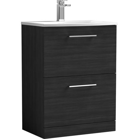 Nuie Arno Floor Standing 2-Drawer Vanity Unit with Basin-4 600mm Wide - Black Woodgrain (1/5)
