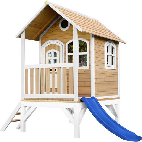 Axi Tom Maison Enfant Avec Toboggan Bleu Aire De Jeux Pour L'Extérieur En Marron & Blanc Maisonnette / Cabane De Jeu En Bois Fsc (1/5)