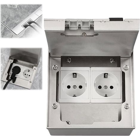 Prise de sol encastrée avec réservoir intégré, 16 A AC250 V 4000 W, boîtier en acier inoxydable avec 2 prises UE, prise électrique de sol étanche pour la maison et les bureaux (1/5)