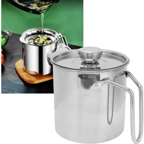Récipient à Huile en Acier Inoxydable avec Poignée - Filtre à Graisse de Cuisine 1300ml (1/5)