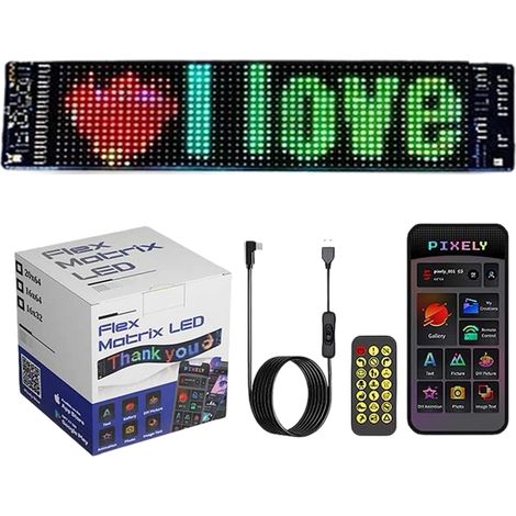 Panneau Led - Rgb - Défilement De Messages - Bluetooth - Contrôle Application Mobile - Alimentation Usb 5 V - Pour Voiture - 1 Pièce (1/5)