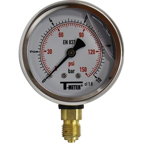 Manomètre boitier inox à bain de glycérine RADIAL Mâle 1/4" (8/13) - Pression 0 / 10 bar - Ø63 - Sferaco (1/4)