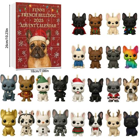 Französische Bulldogge Adventskalender 2025, 2D-Acryl-Hunde-Countdown-Kalender, Geschenk für Kinder – Modell A