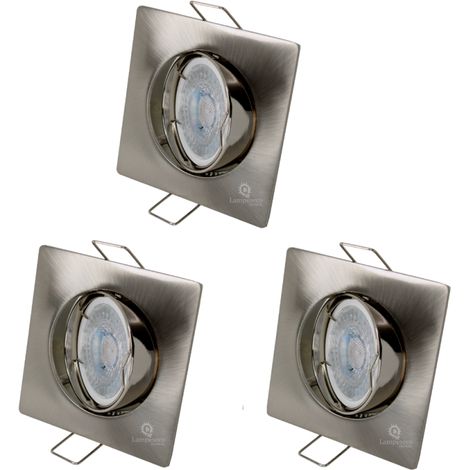 Lot de 3 Spot led carré 230v alu brossé 38° led blanc chaud (1/5)