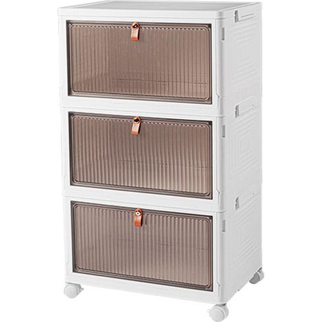 LEDANDER Tiroirs de rangement empilables et roulants,organisateur de placard pliable en plastique à 4niveaux avec portes transparentes,étagère étroite (1/5)
