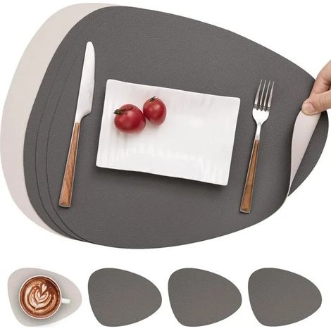 Myir JUN Set de Table et Dessous de Verre, double face antidérapant, lavable, imperméable, plastique. Lot - Cendre Blanche Lot de 4 (1/5)