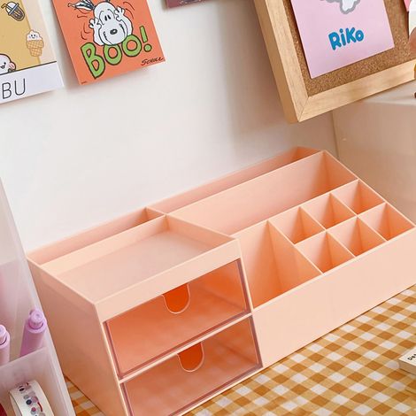 Boîte de rangement pour fournitures de bureau girly, porte-stylo blanc style Muji, porte-stylo de bureau à tiroir apaisant, boîte de rangement rose n° 2 (1/5)