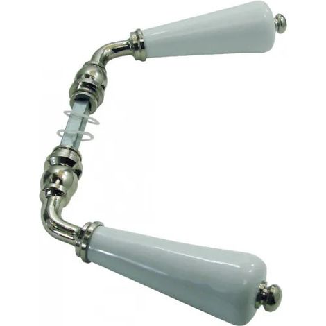 Béquille double canon en porcelaine blanche et laiton chromé – Poignée 110mm – Carré 7mm pour installation facile