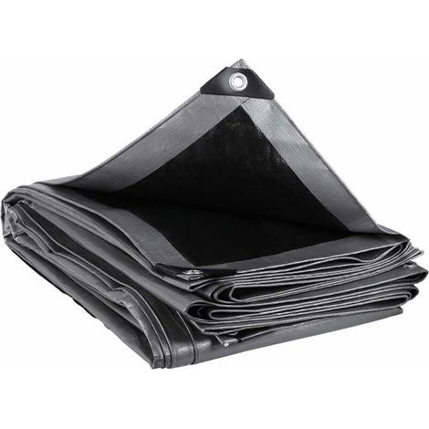 Lona protectora de PE, cubierta impermeable de 3x6 m, 280 g/m², lona impermeable y resistente a desgarros con ojales, para muebles de jardín, madera, piscinas y coches, gris y negro. (1/5)